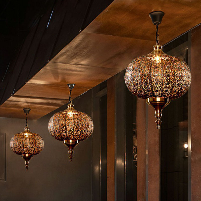 OULATE LANTERN METALLISCHE SUPSING LIDING Traditioneel 1-licht restaurant Pendant plafondlicht in bruin