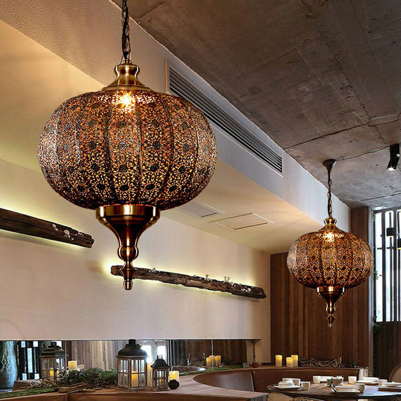 OULATE LANTERN METALLISCHE SUPSING LIDING Traditioneel 1-licht restaurant Pendant plafondlicht in bruin