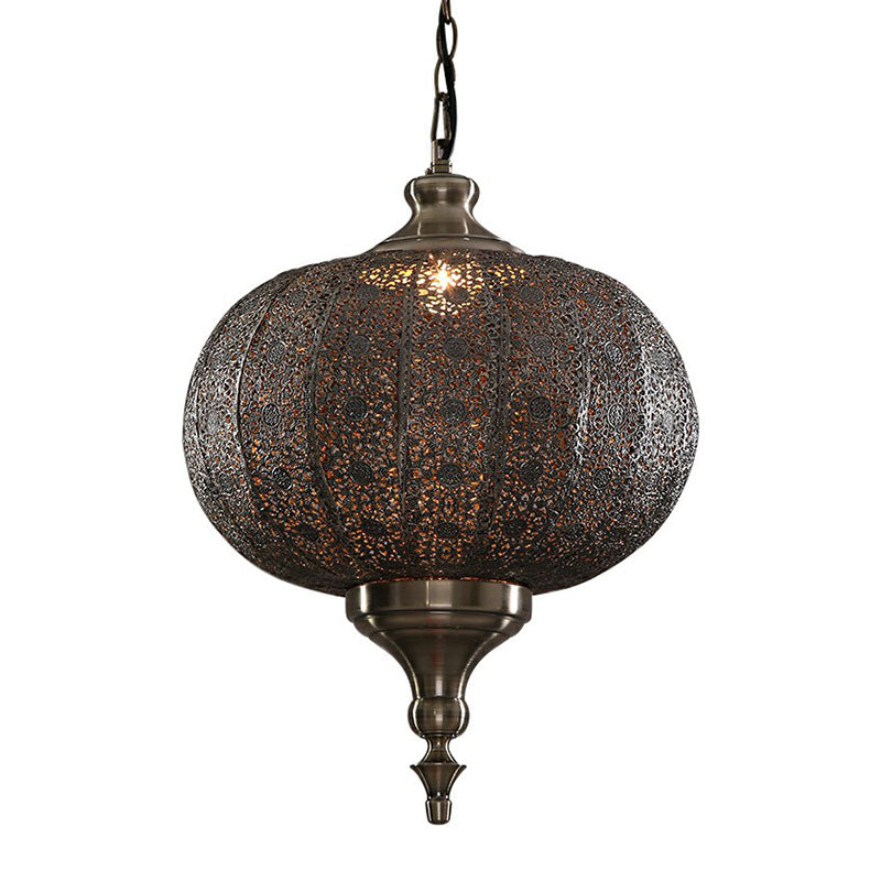 Oblate Lantern Metallic Suspension Lighting Traditional 1-Light Restaurant Pendant Ceiling Light in Brown