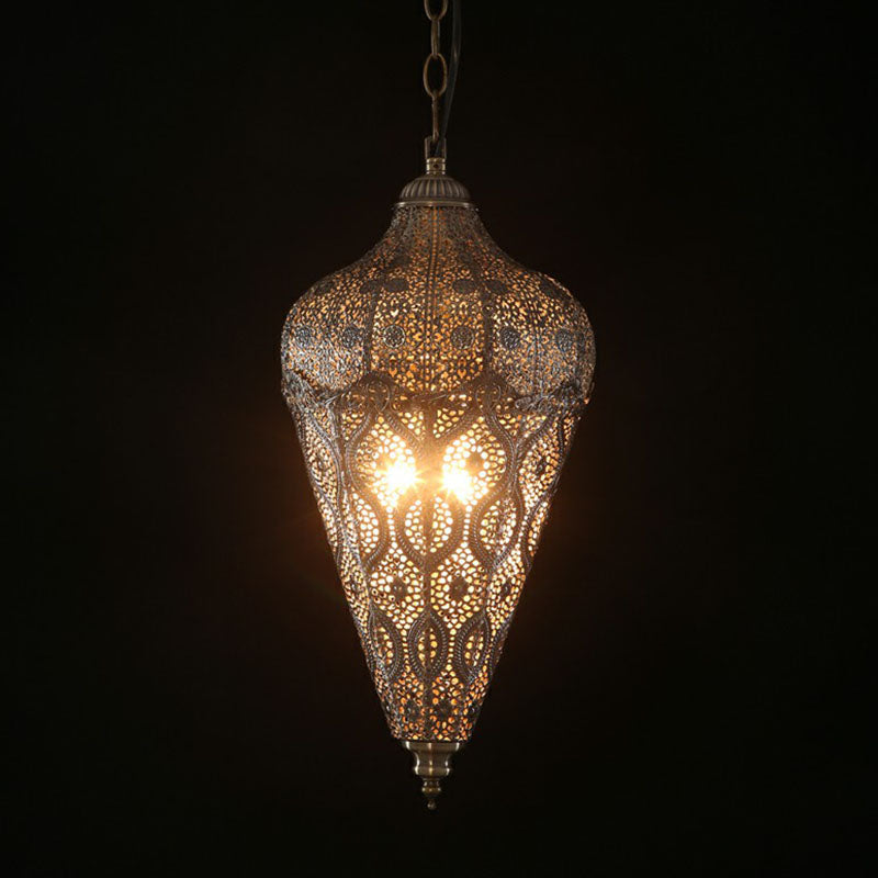 Iron Hollow out Ceiling Light Classic Single-Bulb Restaurant Hanging Pendant Light in Bronze