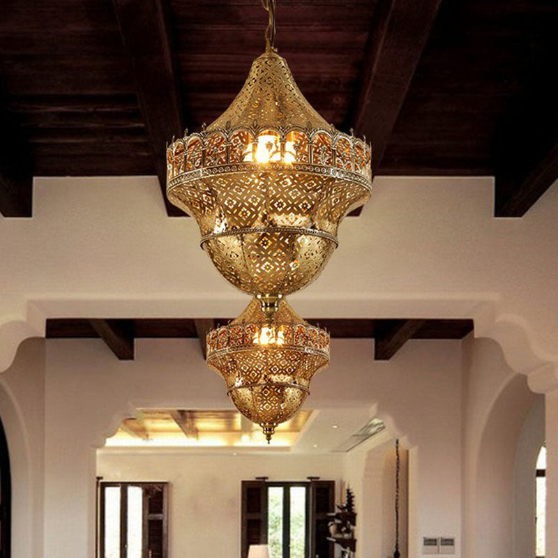 Cut-out Corridor Pendant Light Arabian Metallic 1-Light Gold Suspension Light Fixture