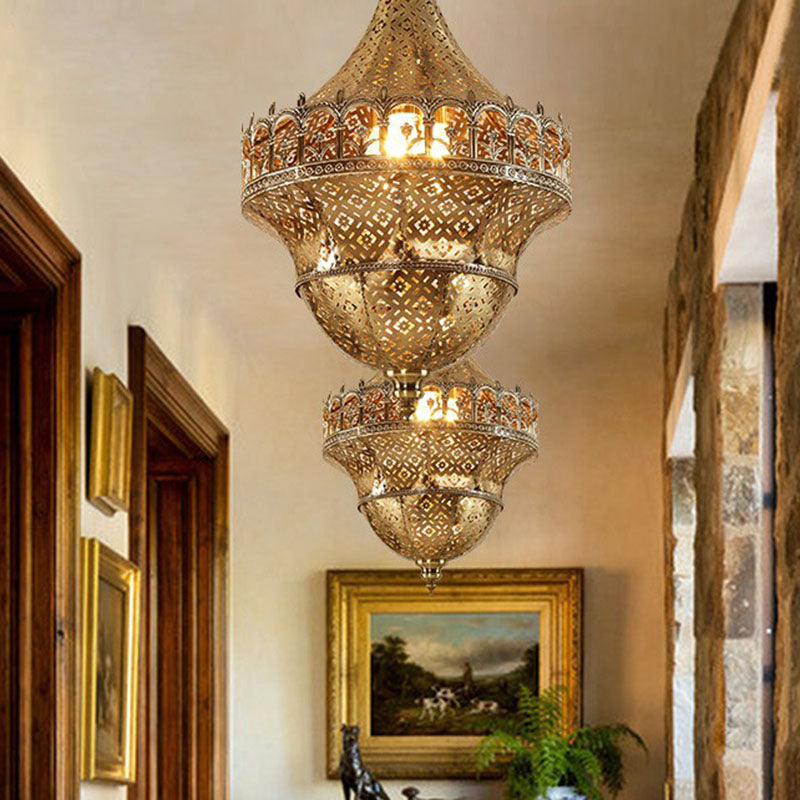 Cut-out Corridor Pendant Light Arabian Metallic 1-Light Gold Suspension Light Fixture