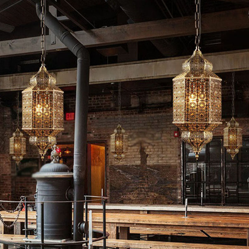 South-east Asia Cut-out Hanging Lamp 2 Heads Iron Ceiling Lighting in Bronze for Restaurant