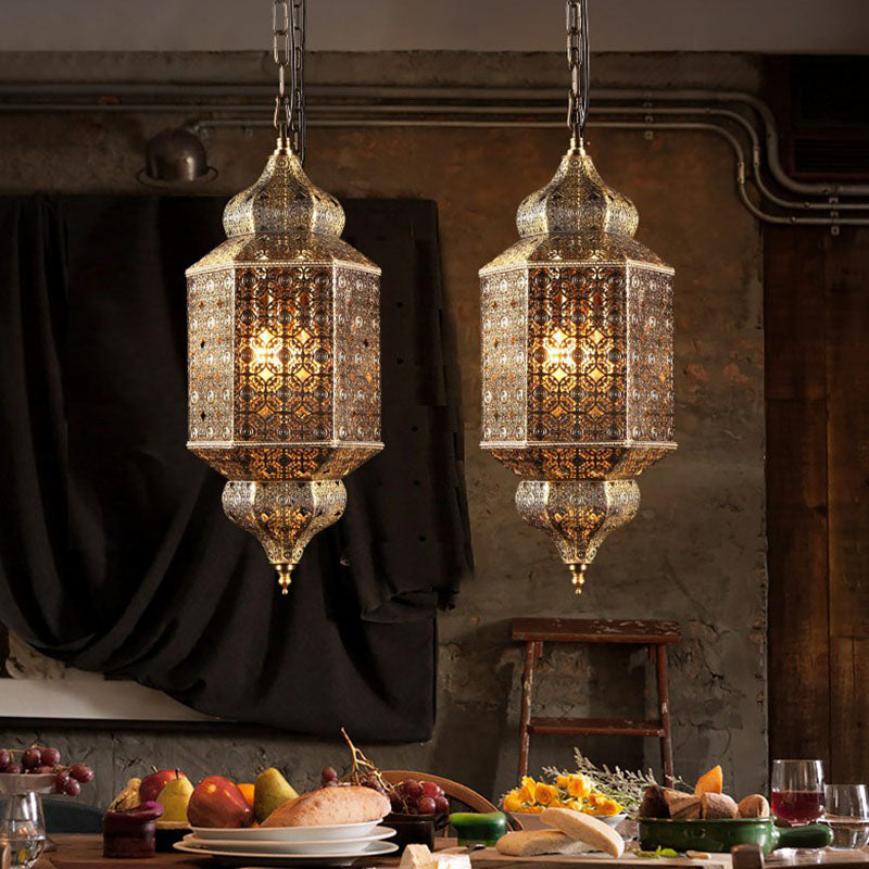 South-east Asia Cut-out Hanging Lamp 2 Heads Iron Ceiling Lighting in Bronze for Restaurant