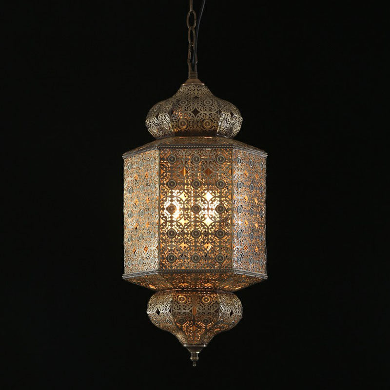 South-east Asia Cut-out Hanging Lamp 2 Heads Iron Ceiling Lighting in Bronze for Restaurant