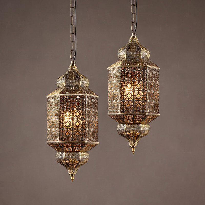 South-east Asia Cut-out Hanging Lamp 2 Heads Iron Ceiling Lighting in Bronze for Restaurant