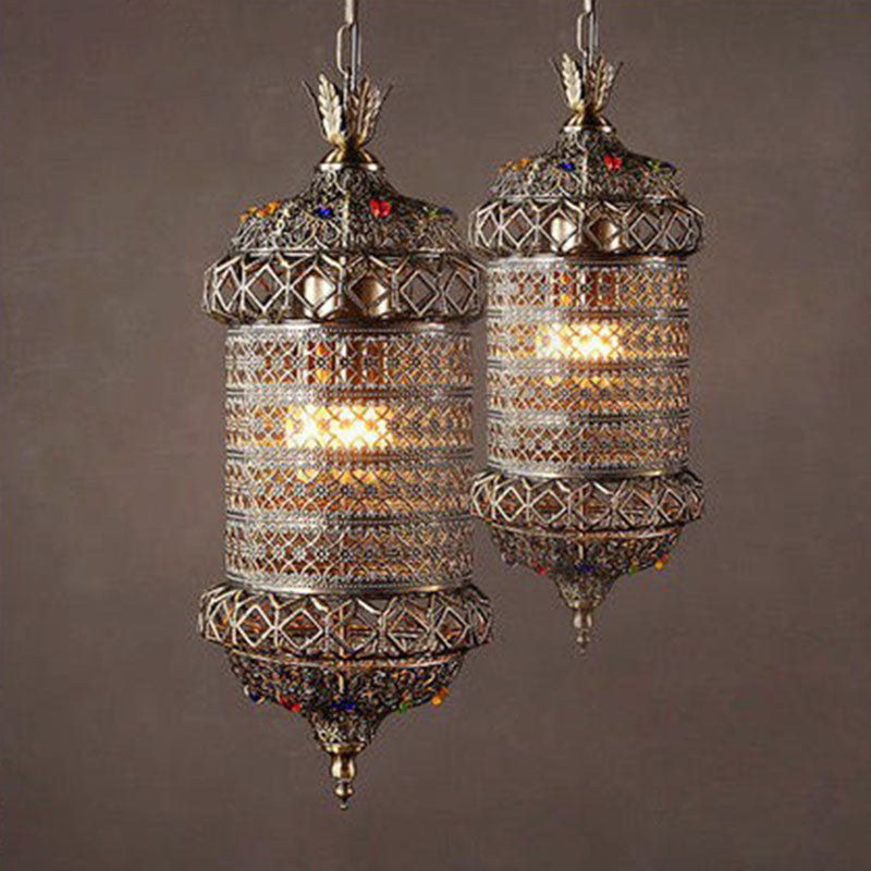 Carved Lantern Iron Suspension Lighting South-east Asia 3 Heads Restaurant Pendant Ceiling Light in Bronze