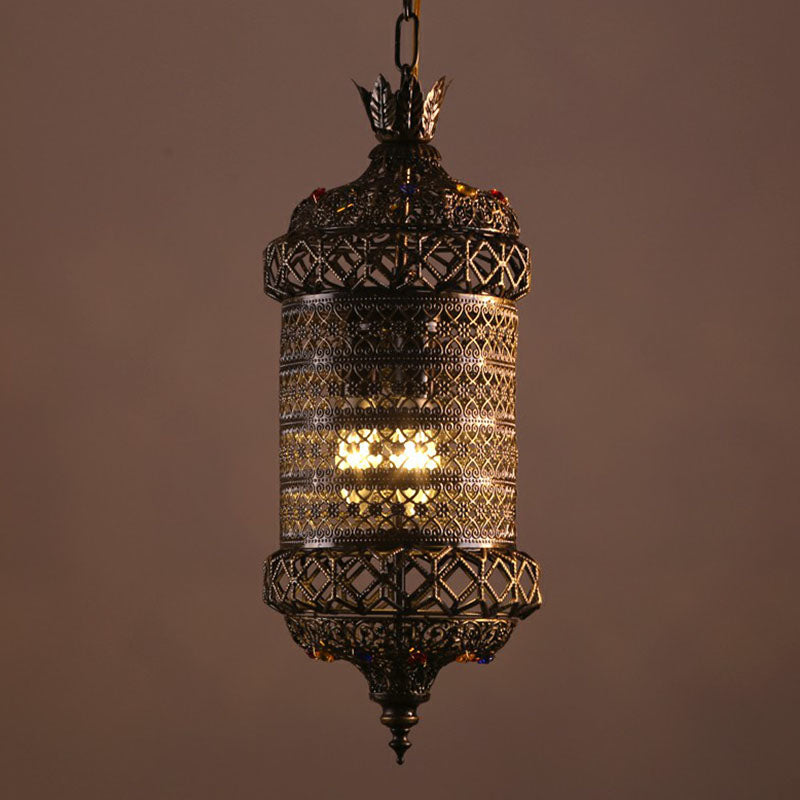 Carved Lantern Iron Suspension Lighting South-east Asia 3 Heads Restaurant Pendant Ceiling Light in Bronze