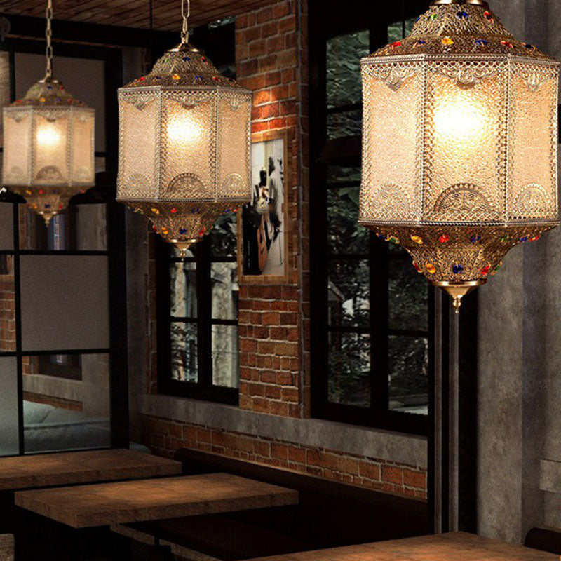 3 koppen hanglamp vintage gesneden lantaarn metallic suspensie verlichtingsarmatuur in brons