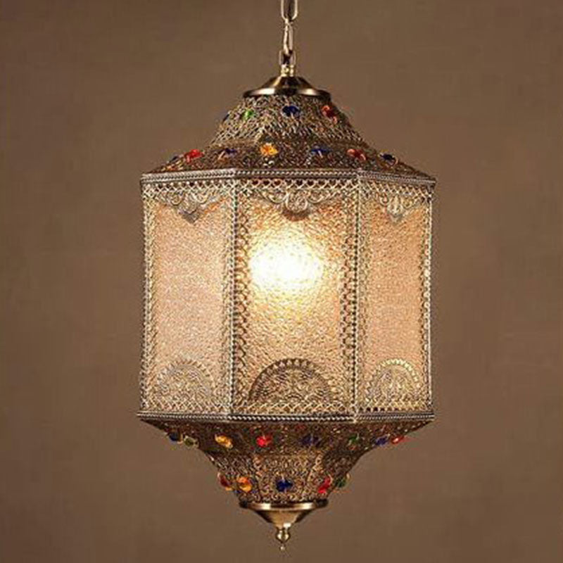 3 Heads Pendant Light Vintage Carved Lantern Metallic Suspension Light Fixture in Bronze