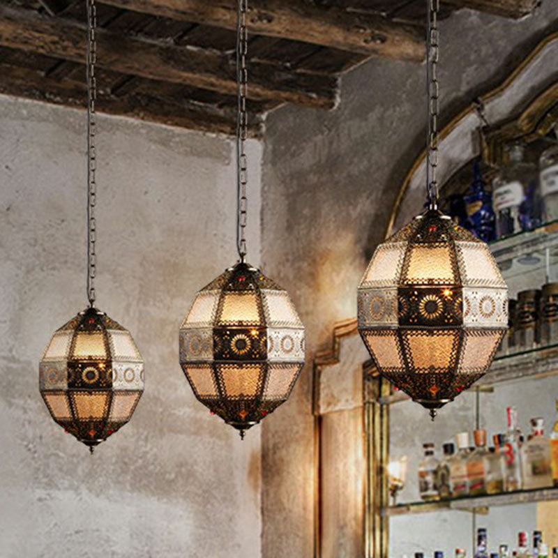 Éclairage de suspension creux traditionnel 3 bulbes Restaurant pendentif luminaire en bronze