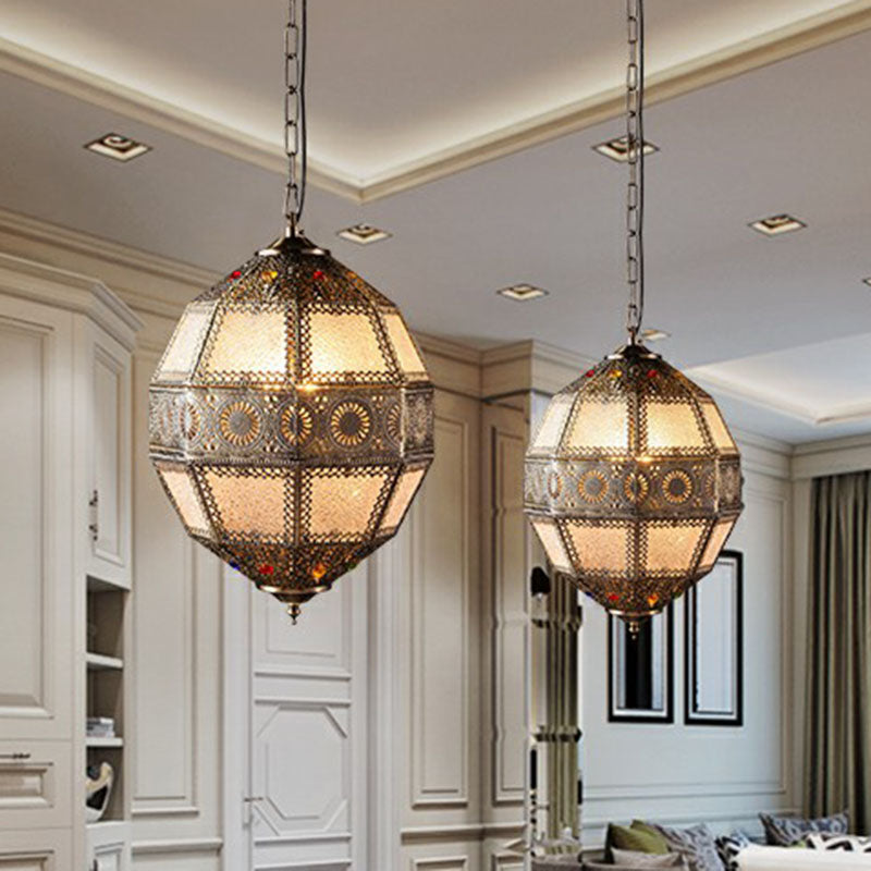 Éclairage de suspension creux traditionnel 3 bulbes Restaurant pendentif luminaire en bronze