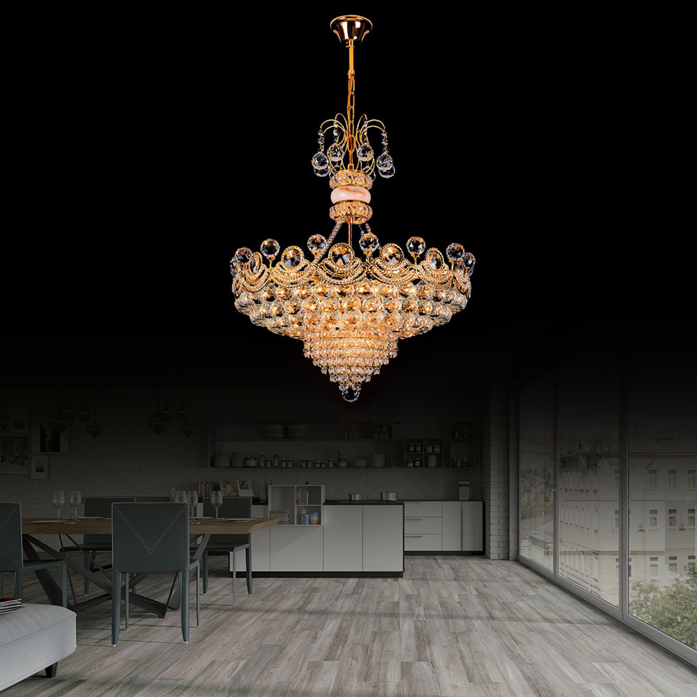 Basket Chandelier Light Contemporary Crystal Gold LED Hanging Light for Bedroom, 18"/23.5" Wide