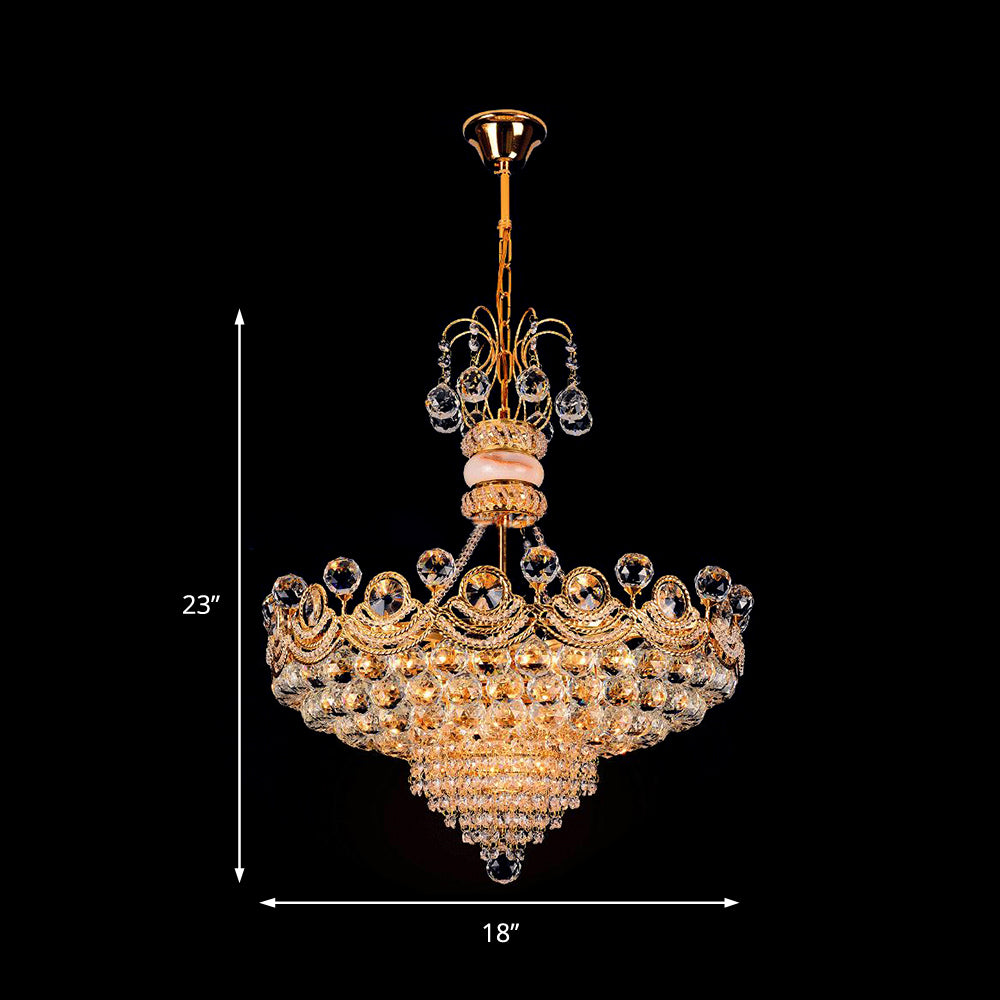 Basket Chandelier Light Contemporary Crystal Gold LED Hanging Light for Bedroom, 18"/23.5" Wide