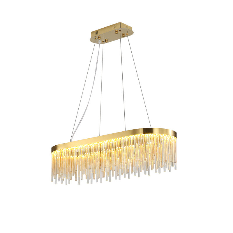 Oval Crystal Rod Chandelier Light Fixture Modern Brass LED Ceiling Light for Dining Room