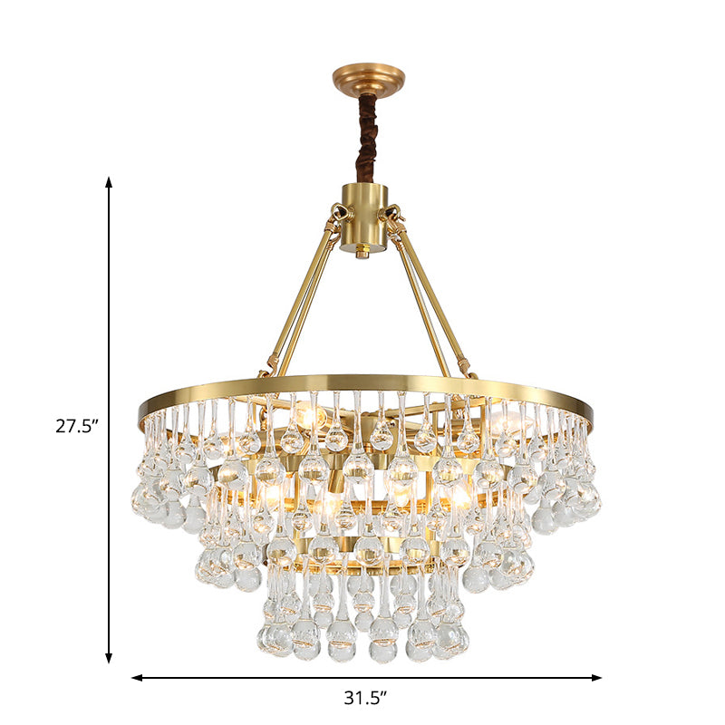 Brass Tiered Chandelier Light Fixture Contemporary Crystal Orbs LED Hanging Lamp for Living Room