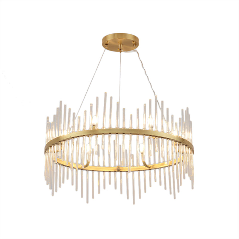 Round Chandelier Pendant Light Modern Crystal Rod 6/8 Lights Brass Hanging Light Kit for Living Room