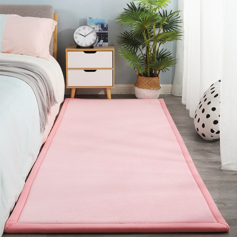 Contemporary Bedroom Rug Multi Color Solid Area Carpet Polyster Pet Friendly Anti-Slip Backing Rug