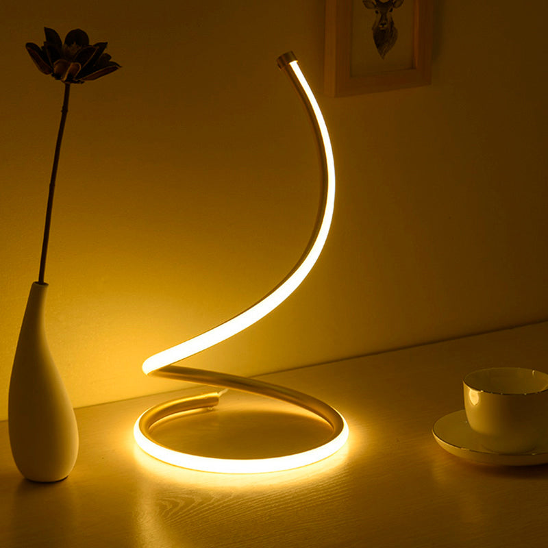 Simplicity Style Curve Shaped LED Table Lighting Metallic Living Room Nightstand Light