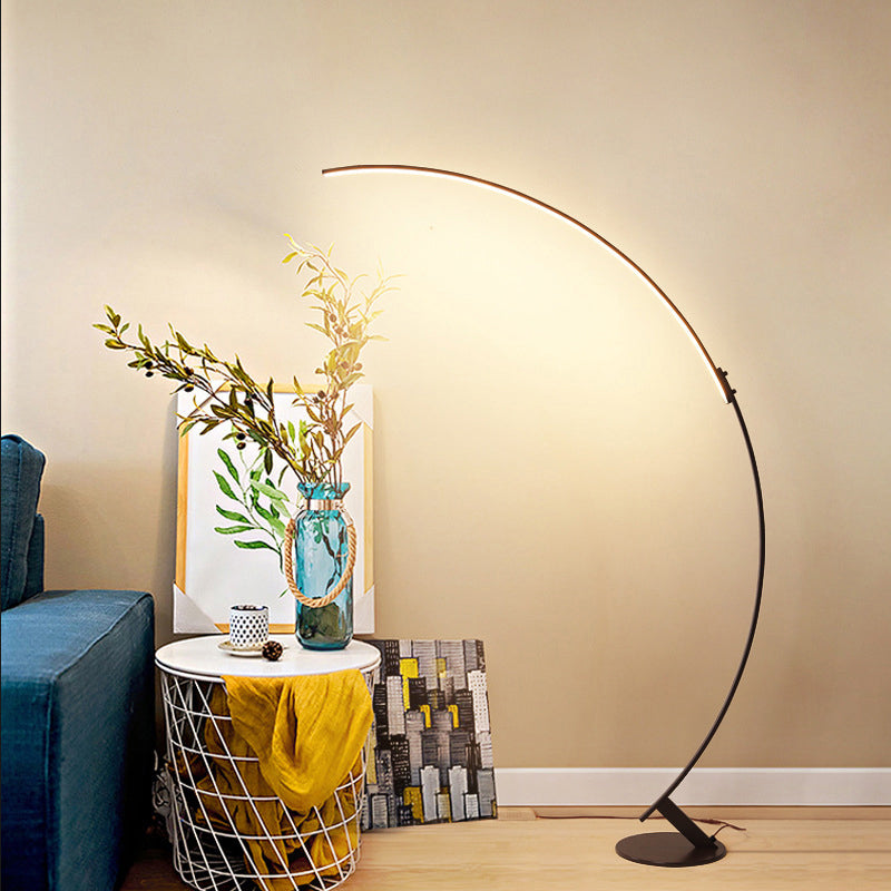 Arched LED Floor Lamp Contemporary Metallic Living Room Standing Lighting in Coffee