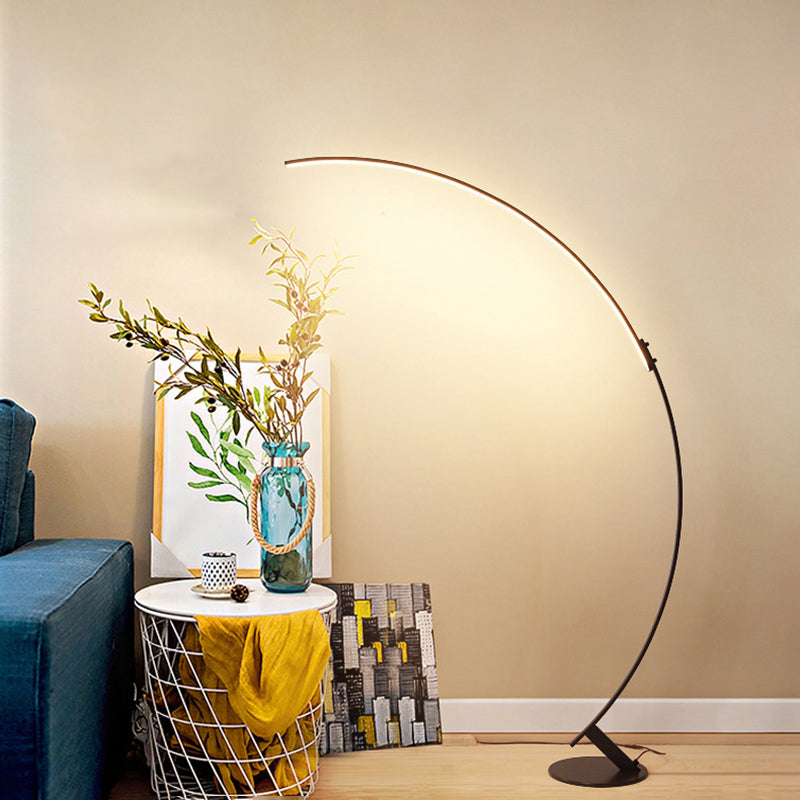 Arched LED Floor Lamp Contemporary Metallic Living Room Standing Lighting in Coffee