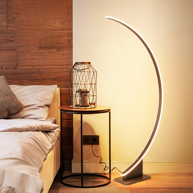 Metallic Curved Floor Lighting Nordic Style Coffee LED Standing Light for Bedside