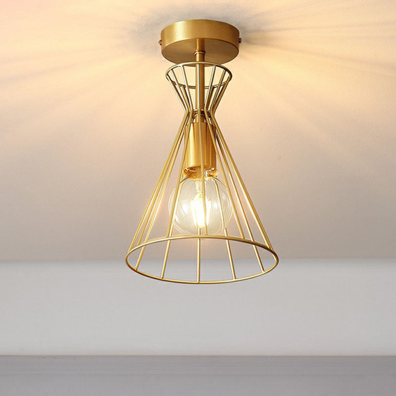 Souglage vintage Semi Flush Plafond Light Single Bulb Metal Flush Mount Éclairage en or