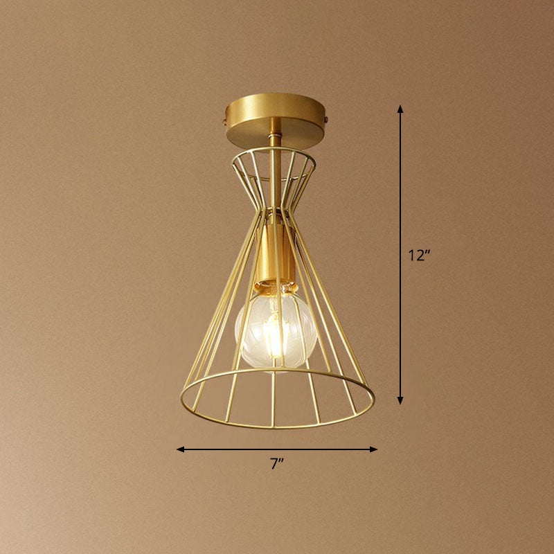 Vintage zandloper semi spoeling plafondlicht met één bulb metalen spoelmontage verlichting in goud in goud