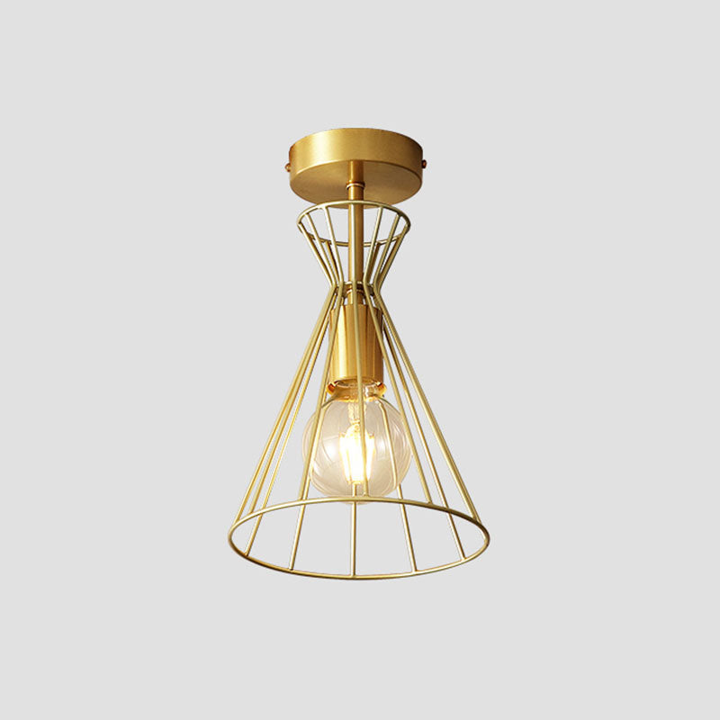 Vintage zandloper semi spoeling plafondlicht met één bulb metalen spoelmontage verlichting in goud in goud