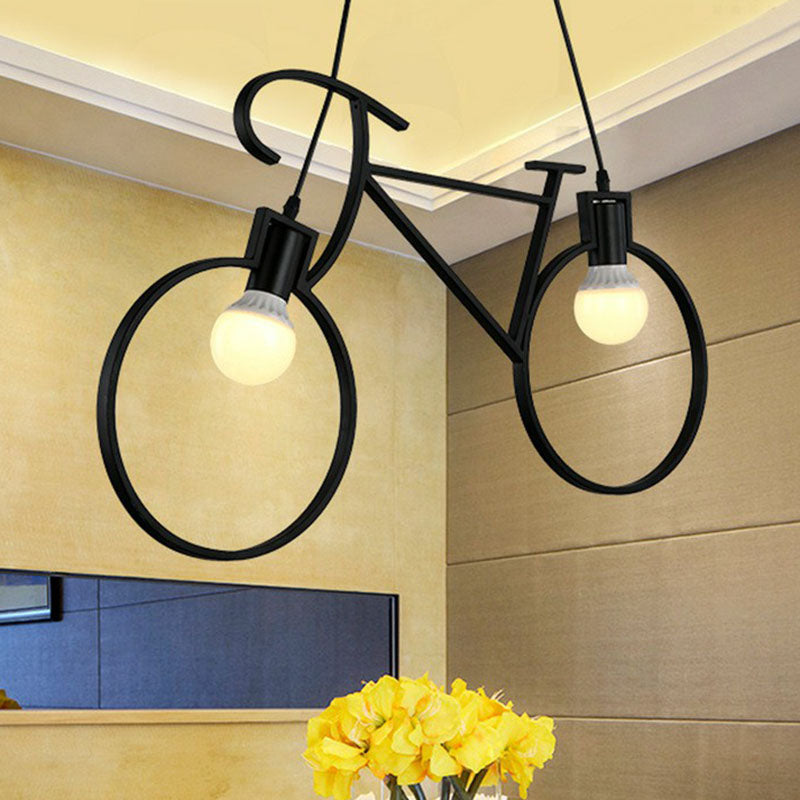 Bicycle Iron Chandelier Light Antique 2 Heads Restaurant Pendant Light Fixture in Black