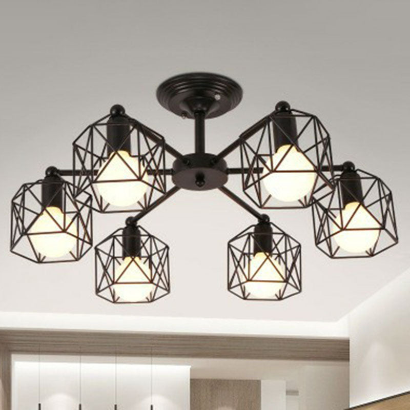 Iron Hexagonal Hexagonal Suspension Light Simplicity Shop Light Light in Black