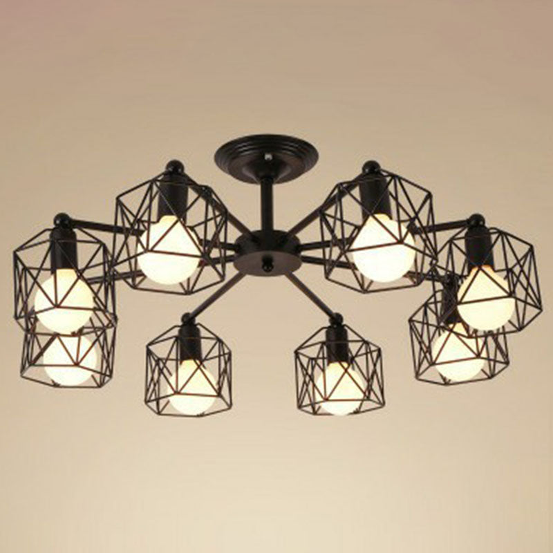 Iron Hexagonal Hexagonal Suspension Light Simplicity Shop Light Light in Black