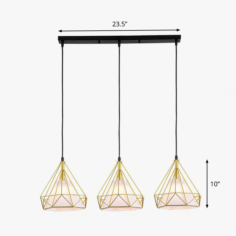 Cage de diamante industrial colgante de luz múltiple 3 cabezas Iluminación colgante de hierro para comedor