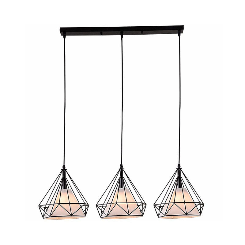 Industrial Diamond Cage Multi Light Pendant 3 Heads Iron Hanging Lighting for Dining Room