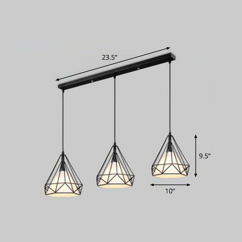 Stof conisch hangend licht antieke 3 koppen eetkamer multi -light hanger met diamantkooi