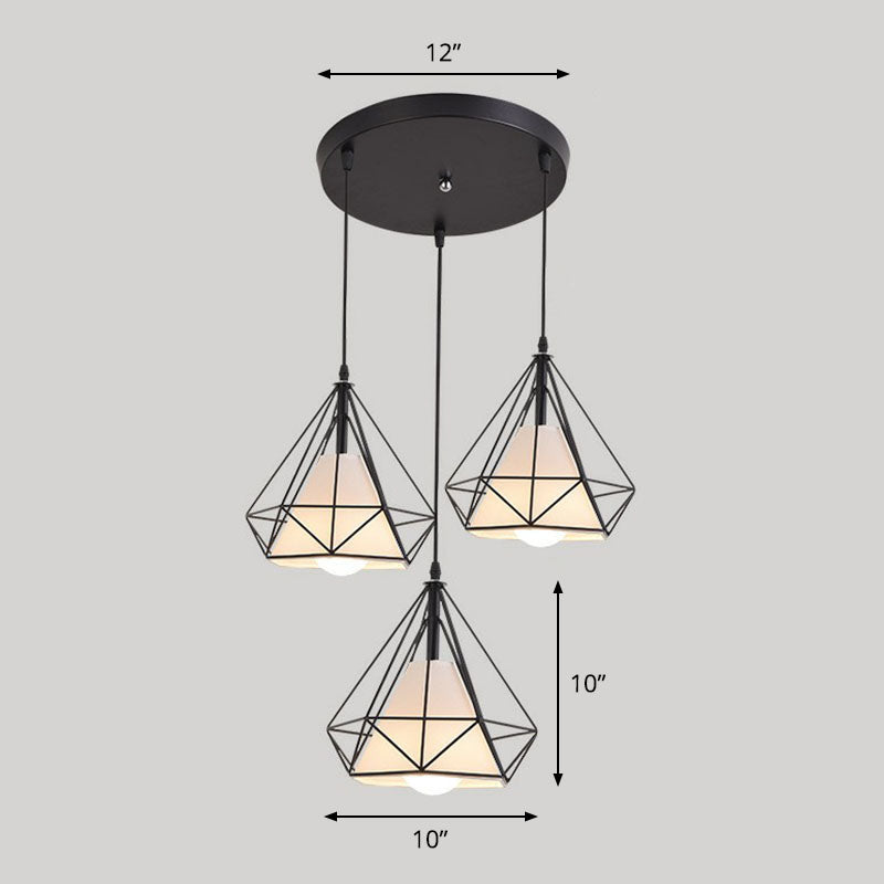 3 bollen multi plafondlamp eenvoud diamanten frame ijzerophanging verlichting voor restaurant