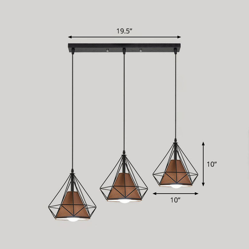 3 ampoules multi-plafond simplicité Cadre de diamant Éclairage de suspension en fer pour restaurant