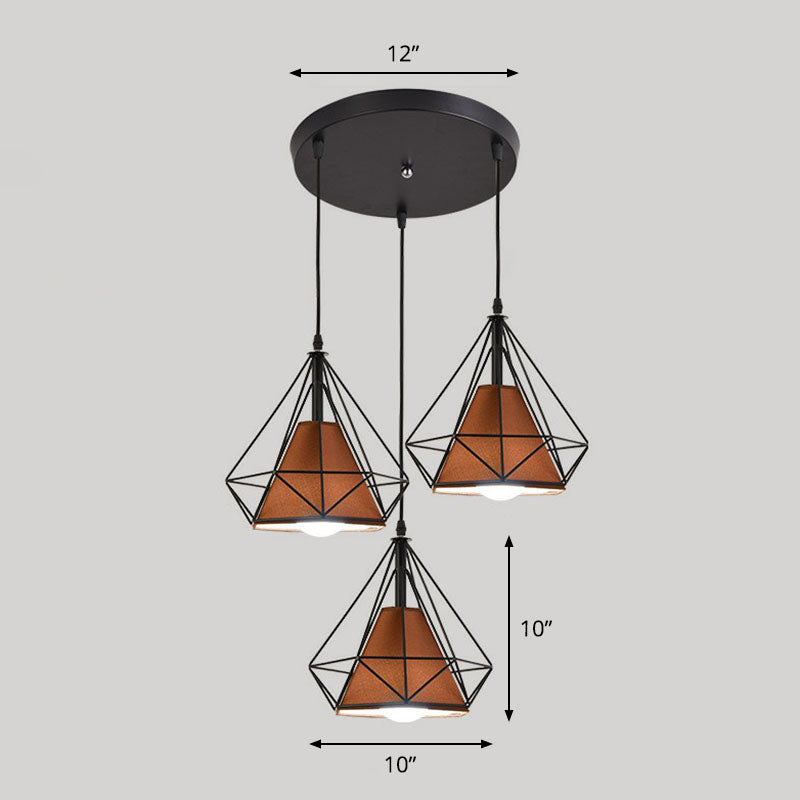 3 ampoules multi-plafond simplicité Cadre de diamant Éclairage de suspension en fer pour restaurant