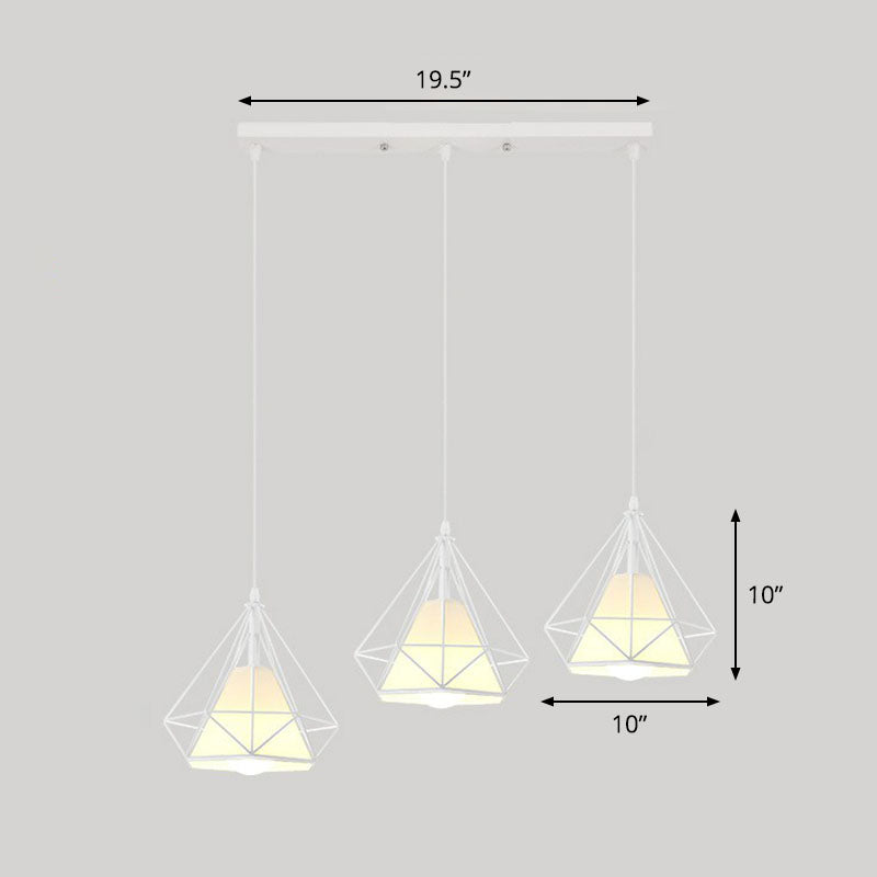 3 Bulbs Multi Ceiling Light Simplicity Diamond Frame Iron Suspension Lighting for Restaurant