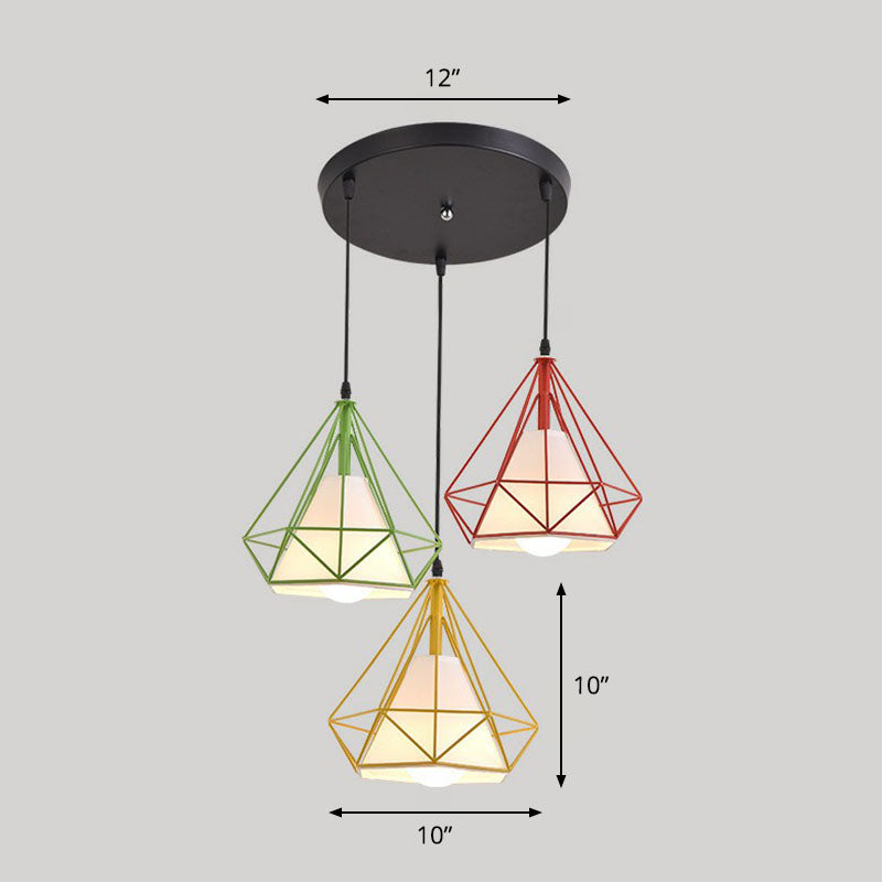 3 ampoules multi-plafond simplicité Cadre de diamant Éclairage de suspension en fer pour restaurant