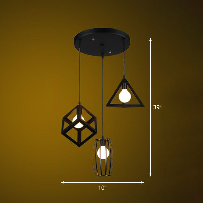 Retro -stijl ingelijste hanger plafondlicht 3 lampen ijzer multi lamp hanglamp voor restaurant