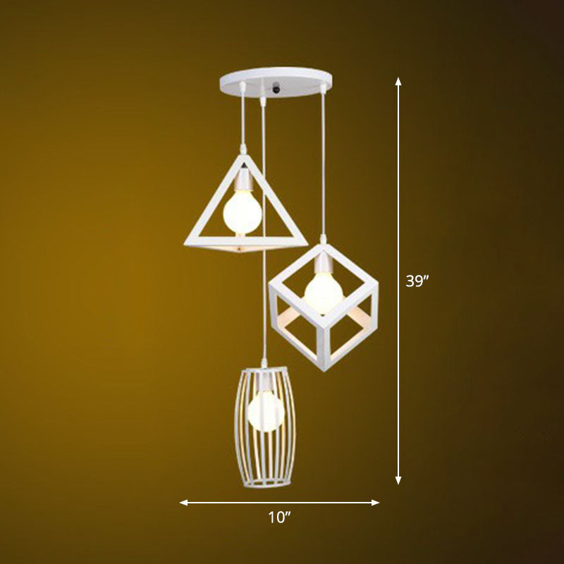 Luz de techo colgante enmarcado de estilo retro 3 bombillas Luz de colgante de múltiples lámparas de hierro para restaurante