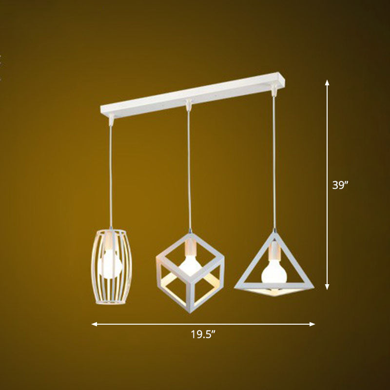 Luz de techo colgante enmarcado de estilo retro 3 bombillas Luz de colgante de múltiples lámparas de hierro para restaurante