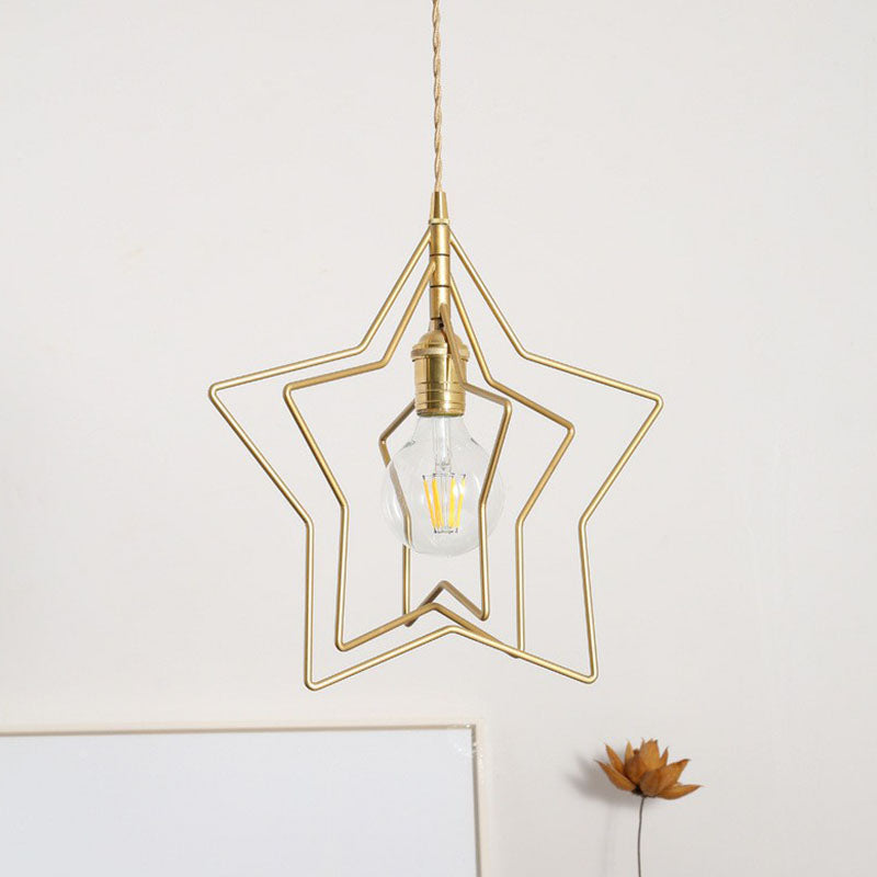 STAR -frame Iron Suspension Lighting Retro Style 1 Head Restaurant Hanglampje Licht in goud