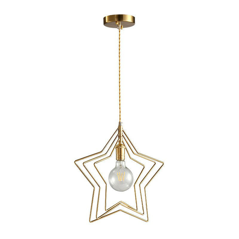 Star Frame Iron Suspension Lighting Retro Style 1 Head Restaurant Pendant Ceiling Light in Gold