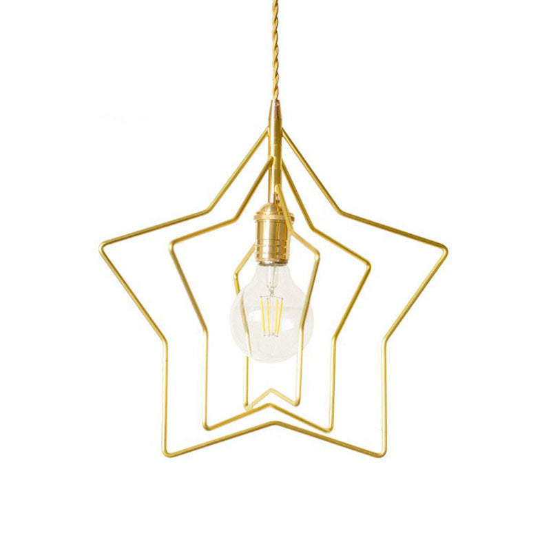 STAR -frame Iron Suspension Lighting Retro Style 1 Head Restaurant Hanglampje Licht in goud