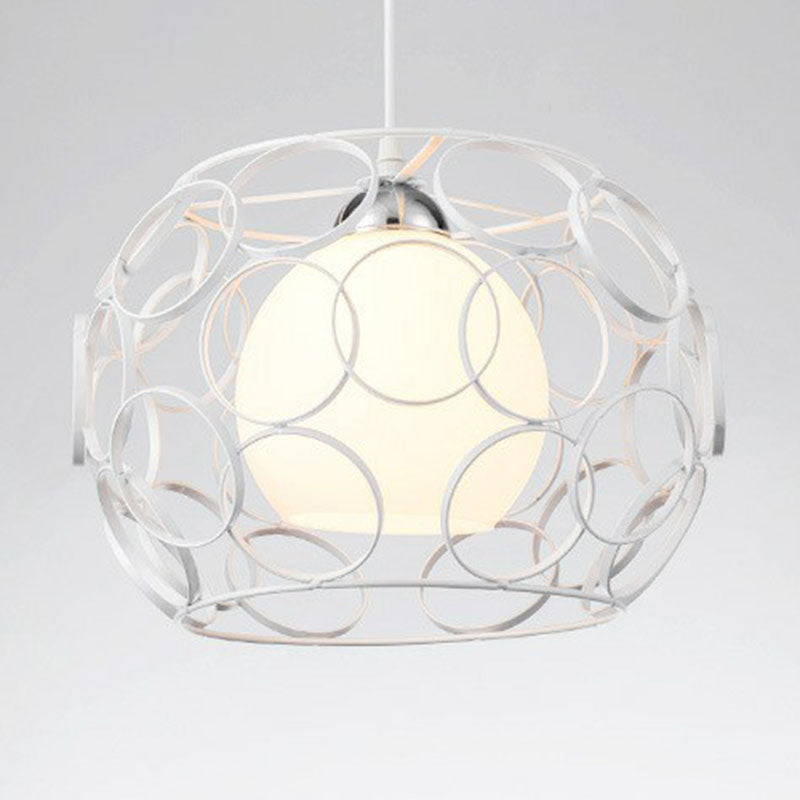 Cream Glass Global Ceiling Light Industrial Single Restaurant Hanging Pendant Light with Metallic Cage