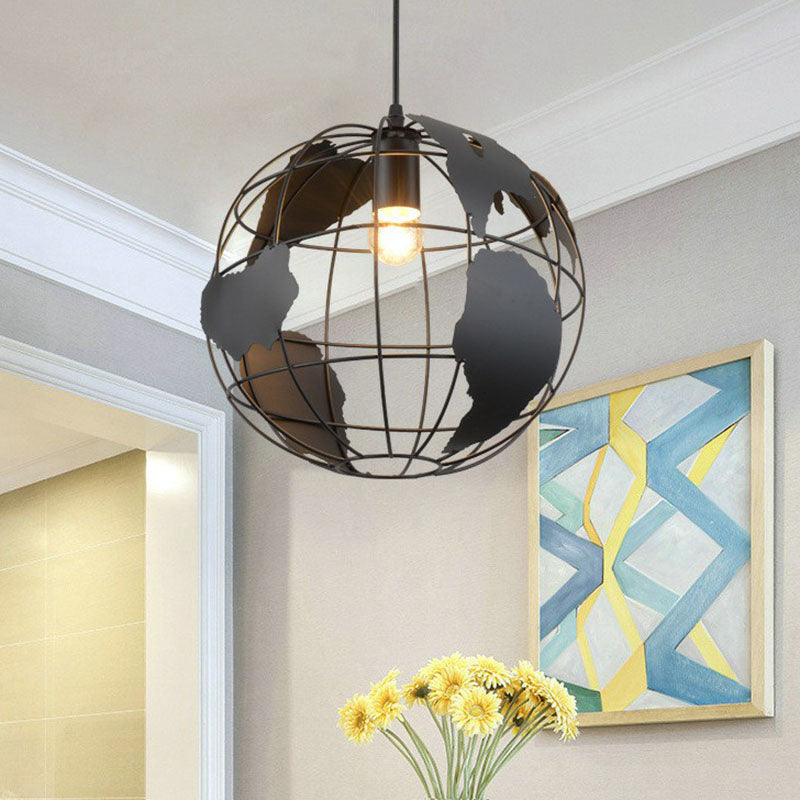 Single-Bulb Hanging Lamp Vintage Terrestrial Globe Iron Lighting Pendant for Corridor