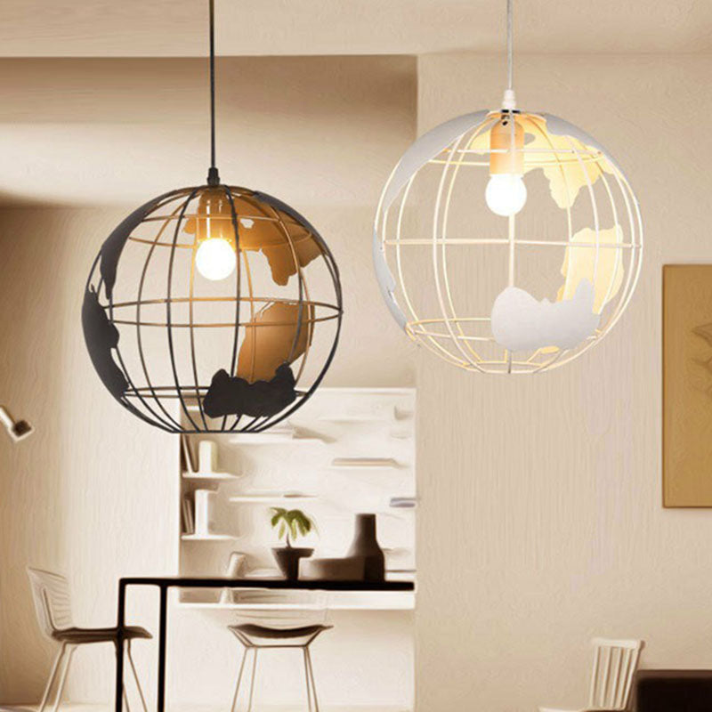 Single-Bulb Hanging Lamp Vintage Terrestrial Globe Iron Lighting Pendant for Corridor