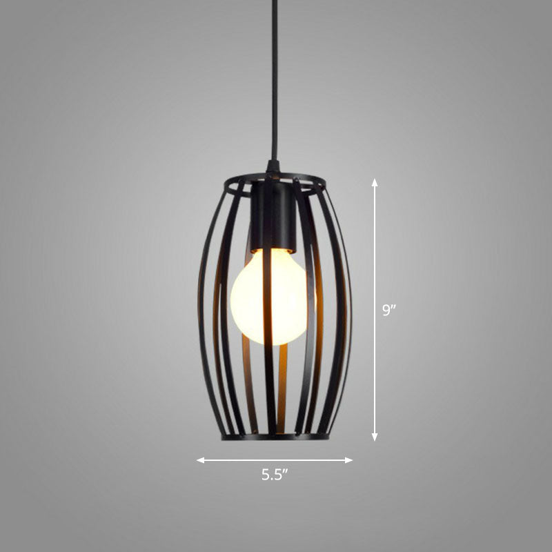 Geometric Cage Iron Hanging Light Simplicity 1 Bulb Corridor Pendant Light Fixture in Black